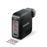 MICRODIA SMARTCube™ Nano 200W 4 Port GaN Wall Charger - Black