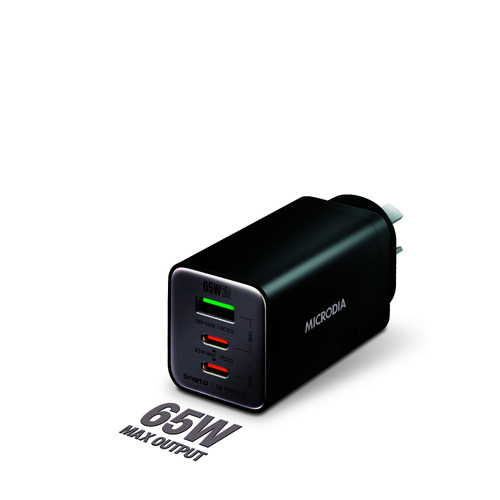 MICRODIA SMARTCube™ Nano 65W Tri Port GaN Wall Charger - Black