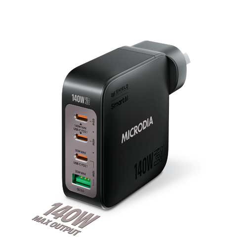 MICRODIA SMARTCube™ Nano 140W 4 Port GaN Wall Charger - Black