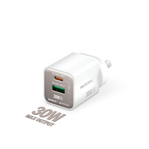 MICRODIA SMARTCube™ Nano 30W Dual Port GaN Wall Charger - White