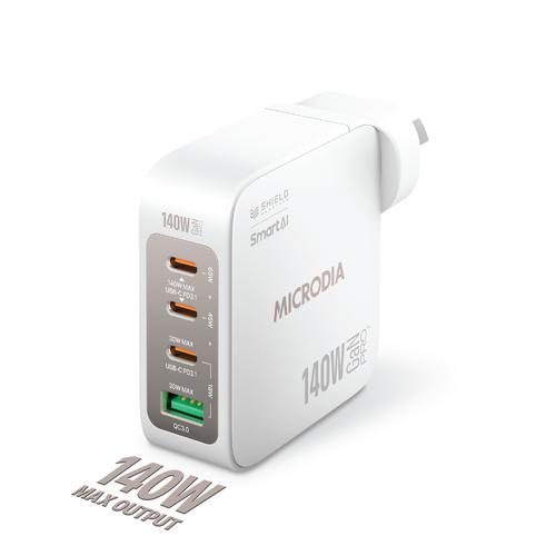 MICRODIA SMARTCube™ Nano 140W 4 Port GaN Wall Charger - White