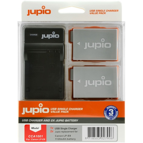 2 x Jupio Canon LP-E8 Batteries & Single Charger Kit